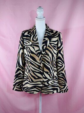 Chico's Tan & Black Zebra Stripe Single Button Blazer | Size M
